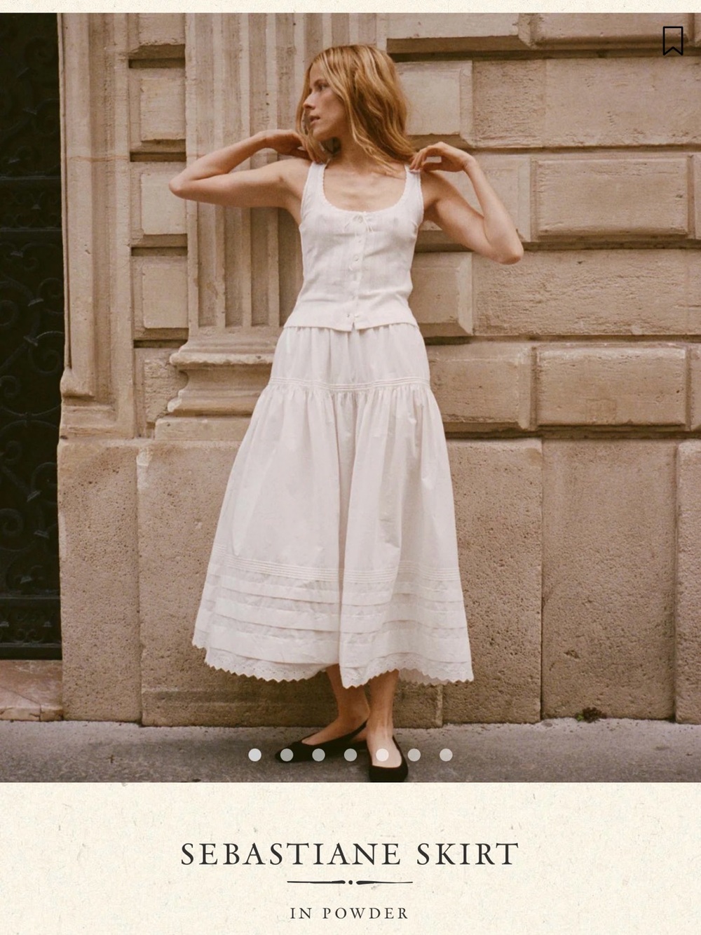Doen White Tiered Midi Skirt with Eyelet Trim - Picture 3 of 6